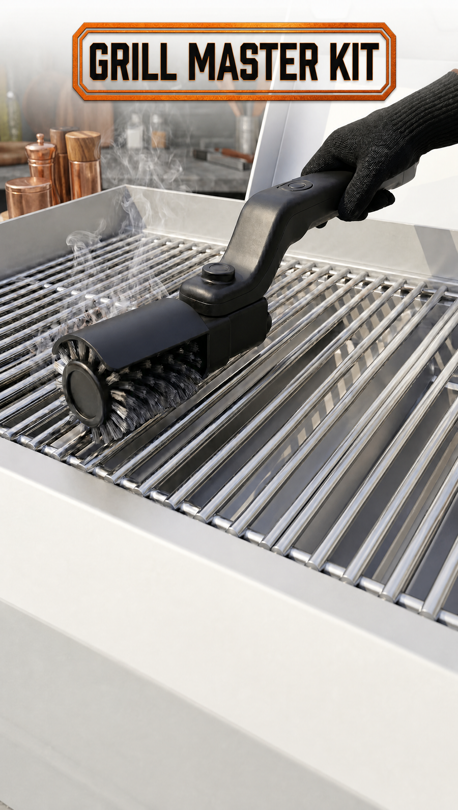 Grill Master Kit cleaning a stainless grill