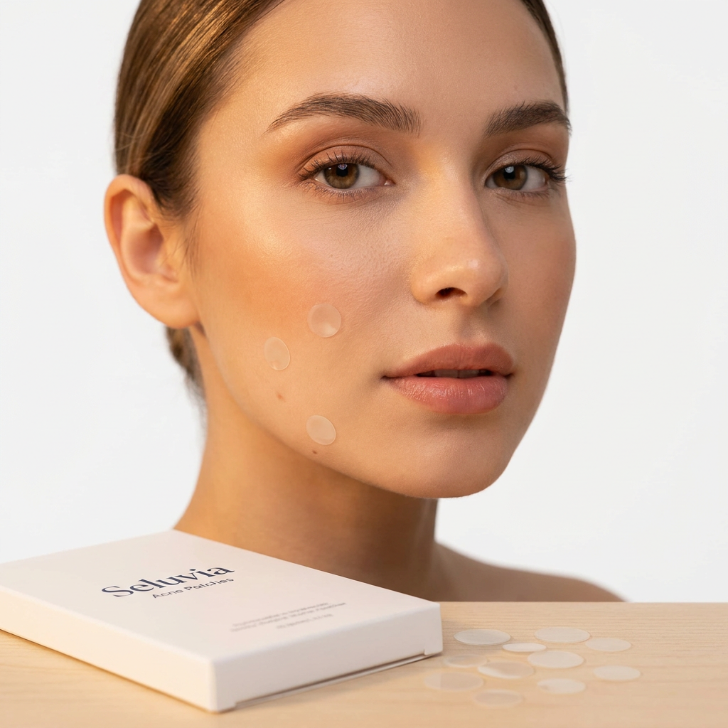 Seluvia Acne Patches - woman with patches on cheek